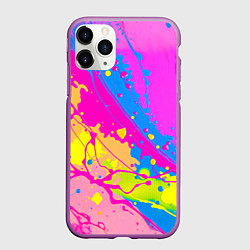 Чехол iPhone 11 Pro матовый Яркая абстракция из розовых и голубых красок, цвет: 3D-фиолетовый