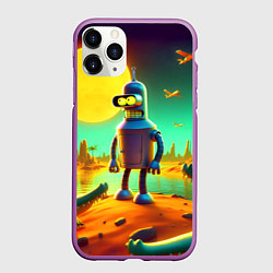 Чехол iPhone 11 Pro матовый Робот-сгибальщик Бендер на планете крокодилов, цвет: 3D-фиолетовый
