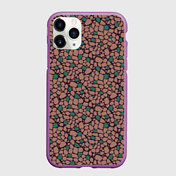 Чехол iPhone 11 Pro матовый Мелкий мозаичный коричневый зеленый узор хакки, цвет: 3D-фиолетовый