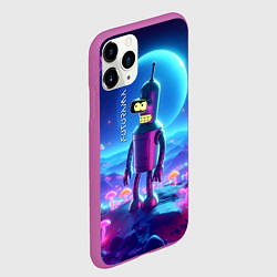 Чехол iPhone 11 Pro матовый Bender bending robot on the neon mushrooms planet, цвет: 3D-фиолетовый — фото 2
