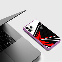 Чехол iPhone 11 Pro матовый Герб России - красный спортивный, цвет: 3D-фиолетовый — фото 2