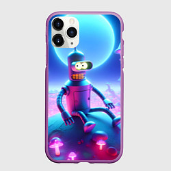 Чехол iPhone 11 Pro матовый Bender bending robot on the amazing neon mushroom