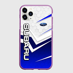 Чехол iPhone 11 Pro матовый Субару - белый и синий, цвет: 3D-фиолетовый