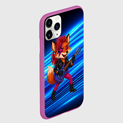 Чехол iPhone 11 Pro матовый Лиса в косухе и гитарой - рок звезда, цвет: 3D-фиолетовый — фото 2