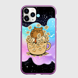Чехол iPhone 11 Pro матовый Менеджер капибара в кружке в стикерах, цвет: 3D-фиолетовый