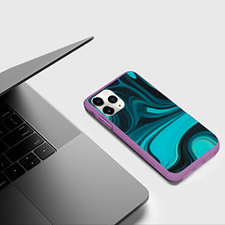Чехол iPhone 11 Pro матовый Мраморный малахитовый узор из изумрудных разводов, цвет: 3D-фиолетовый — фото 2