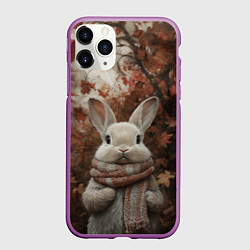 Чехол iPhone 11 Pro матовый Зайчишка в шарфе, цвет: 3D-фиолетовый
