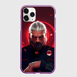 Чехол iPhone 11 Pro матовый Ведьмак красные искры, цвет: 3D-фиолетовый