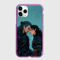 Чехол iPhone 11 Pro матовый Йеннифэр и Геральт под снегом, цвет: 3D-фиолетовый