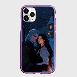 Чехол iPhone 11 Pro матовый Йеннифэр и Геральт зимой, цвет: 3D-фиолетовый