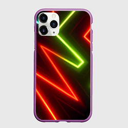 Чехол iPhone 11 Pro матовый Неоновые разноцветные кислотные линии, цвет: 3D-фиолетовый
