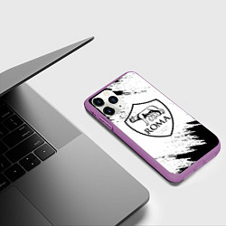 Чехол iPhone 11 Pro матовый ROMA черно белые штрихи, цвет: 3D-фиолетовый — фото 2