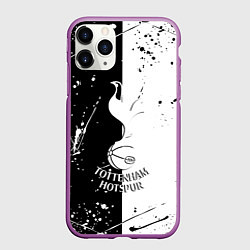 Чехол iPhone 11 Pro матовый Тоттенхэм черно белые брызги, цвет: 3D-фиолетовый