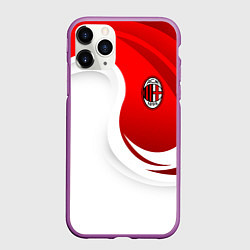 Чехол iPhone 11 Pro матовый ФК Милан - белый и красный, цвет: 3D-фиолетовый