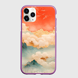 Чехол iPhone 11 Pro матовый Объемные Японские волны текстура, цвет: 3D-фиолетовый