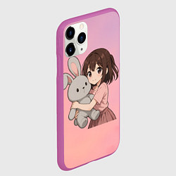 Чехол iPhone 11 Pro матовый Девочка обнимает зайцика в аниме, цвет: 3D-фиолетовый — фото 2