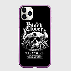 Чехол iPhone 11 Pro матовый Черный клевер череп, цвет: 3D-фиолетовый