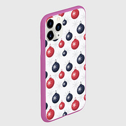 Чехол iPhone 11 Pro матовый Синие и красные новогодние шары со снежинками, цвет: 3D-фиолетовый — фото 2