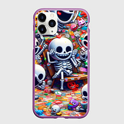 Чехол iPhone 11 Pro матовый Смеющиеся прикольные скелетики - нейроарт, цвет: 3D-фиолетовый