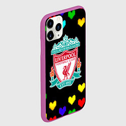 Чехол iPhone 11 Pro матовый Ливерпуль пиксельные сердца, цвет: 3D-фиолетовый — фото 2
