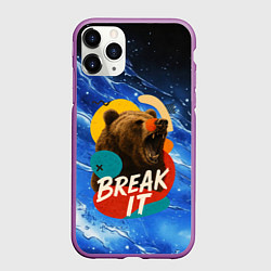 Чехол iPhone 11 Pro матовый Break it злой медведь, цвет: 3D-фиолетовый