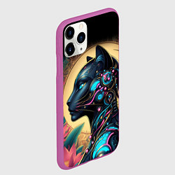 Чехол iPhone 11 Pro матовый Девушка-кошка арт нуво и киберпанк коллаба, цвет: 3D-фиолетовый — фото 2