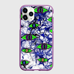 Чехол iPhone 11 Pro матовый Пронзительный жуткий паттерн с взглядом глаз, цвет: 3D-фиолетовый