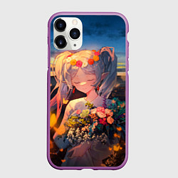 Чехол iPhone 11 Pro матовый Фрирен с цветами, цвет: 3D-фиолетовый