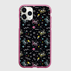 Чехол iPhone 11 Pro матовый Паттерн с черепами и геометрическими фигурами в ст, цвет: 3D-малиновый