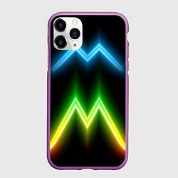 Чехол iPhone 11 Pro матовый Neon multicolored lines, цвет: 3D-фиолетовый