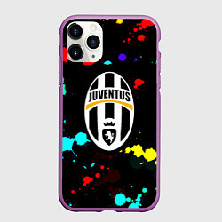 Чехол iPhone 11 Pro матовый Ювентус брызги красок неон, цвет: 3D-фиолетовый