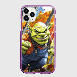 Чехол iPhone 11 Pro матовый Шрек в осеннем лесу, цвет: 3D-фиолетовый