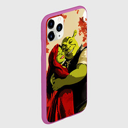 Чехол iPhone 11 Pro матовый Шрек и Фиона обнимаются в осеннем лесу, цвет: 3D-фиолетовый — фото 2