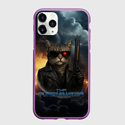 Чехол iPhone 11 Pro матовый The purrminator кот терминатор, цвет: 3D-фиолетовый