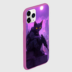 Чехол iPhone 11 Pro матовый Кот с оружием в стиле киберпанк, цвет: 3D-фиолетовый — фото 2