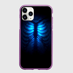 Чехол iPhone 11 Pro матовый Душа синяя - позвоночник и рёбра просвечиваются, цвет: 3D-фиолетовый