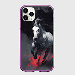 Чехол iPhone 11 Pro матовый Белая лошадь на фоне мазков краски, цвет: 3D-фиолетовый
