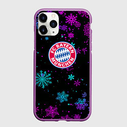 Чехол iPhone 11 Pro матовый Бавария Мюнхен неоновые снежинки, цвет: 3D-фиолетовый