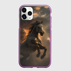 Чехол iPhone 11 Pro матовый Лошадь в прыжке на фоне неба, цвет: 3D-фиолетовый