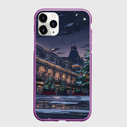 Чехол iPhone 11 Pro матовый Новогодняя Московская ночь, цвет: 3D-фиолетовый