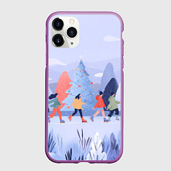 Чехол iPhone 11 Pro матовый Каток на фоне елок, цвет: 3D-фиолетовый