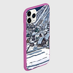 Чехол iPhone 11 Pro матовый Новогодний город у гор, цвет: 3D-фиолетовый — фото 2