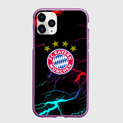 Чехол iPhone 11 Pro матовый Бавария Мюнхен неновые молнии, цвет: 3D-фиолетовый