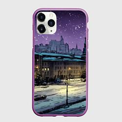 Чехол iPhone 11 Pro матовый Ночь в новогодней Москве, цвет: 3D-фиолетовый