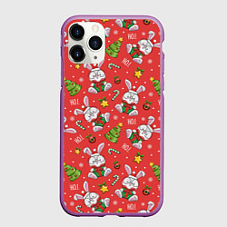 Чехол iPhone 11 Pro матовый Новогодний паттерн с зайчиком, цвет: 3D-фиолетовый