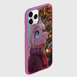 Чехол iPhone 11 Pro матовый Лошадка у новогодней елки, цвет: 3D-фиолетовый — фото 2