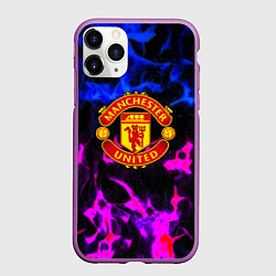 Чехол iPhone 11 Pro матовый Манчестер Юнайтед огонь неон, цвет: 3D-фиолетовый