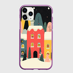 Чехол iPhone 11 Pro матовый Разноцветные новогодние дома, цвет: 3D-фиолетовый