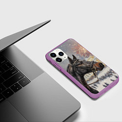 Чехол iPhone 11 Pro матовый Конь на фоне салюта, цвет: 3D-фиолетовый — фото 2