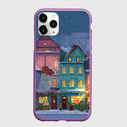 Чехол iPhone 11 Pro матовый Новогодний дворик, цвет: 3D-фиолетовый